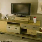 Bureau, freestanding: natural anigre, maple, multi-colored lacquer and metal fla