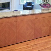 Buffet, built-in: granite, stained quarter-cut cherry with diamond pattern doors
