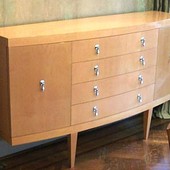 Buffet, freestanding: natural maple with hand rubbed, high gloss finish.