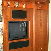 Entertainment Center, built-in: stained cherry and ropey cherry.