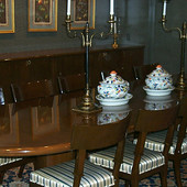 Dining Table, freestanding: stained cherry with hand rubbed, high gloss finish.