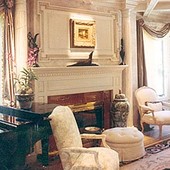 Fireplace Surround and Coffered Ceiling, built-in: antique painted finish.