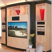 Entertainment Center, freestanding: natural maple and birdseye maple with black 