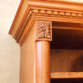 Entertainment Center (detail), freestanding: stained maple with antiqued effect.