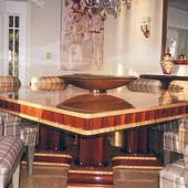 Dining Table, natural Nigerian satinwood, stained mahogany with high gloss, hand