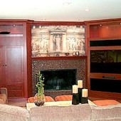 Entertainment Center and Mantle, built-in: stained cherry.