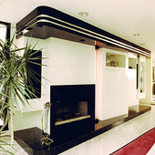 Entertainment Center and Fireplace Surround, built-in: neon accent light, granit