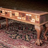Collector's Table, freestanding: pearls, stained and glazed mahogany and 32 exot