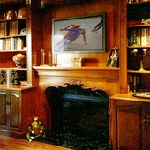 Fireplace Surround with Bookcases, built-in: maple with antique finish and Art N
