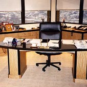 Desk and Credenza, free-standing and built-in: granite, anigre and black lacquer