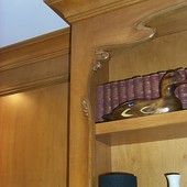 Bookcase:  Stained maple.