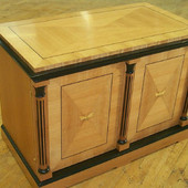 Stereo Cabinet: One of a pair, ebonized and natural quarter slice Cherry,  high