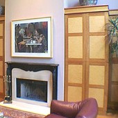 Storage Cabinets, built-in: natural cherry and birdseye maple.