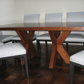 Dining table: stained walnut.