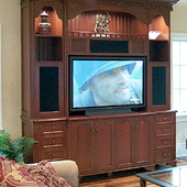 TV Cabinet, freestanding: stained and glazed cherry.