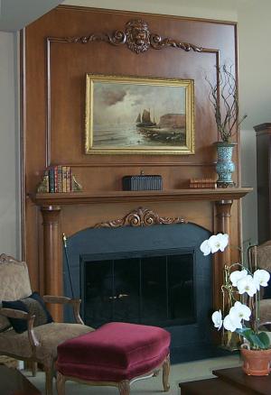 Carved fireplace and mantle - Sherman and Gosweiler